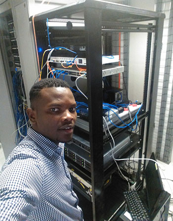 Clinton Melusi in the server room 