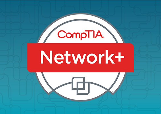 The CompTIA Network+ logo on a blue background with circuitry graphics