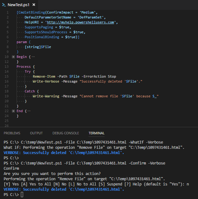 A screenshot of code from Cmdlet