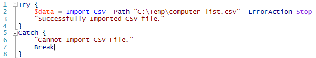 Try Catch Block code in PowerShell